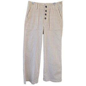 Bohme Striped High-Waist Beige & White Womens Sz 26 Pants  Button Fly & Pockets